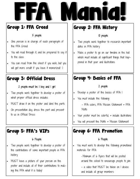 Ffa Scavenger Hunt Ideas, Ffa Greenhand Ideas, Intro To Agriculture Activities, Ffa Activities Middle School, Ffa Lesson Plans, Ffa Greenhand Activities, Ffa National Convention Packing List, Ffa Dress Up Days, Agriculture Teacher Classroom