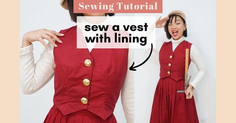 How to sew a lined vest (+ draft your own pattern) — Gwenstella Made Waist Coat Sewing Pattern, Woman Vest Pattern, Fitted Vest Pattern, Vest Patterns For Women Sewing Free, How To Make A Vest Out Of A Tshirt, Free Waistcoat Pattern Sewing, Waistcoat Sewing Pattern Free, Sewing A Vest, Free Vest Sewing Pattern