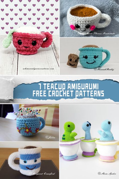 7 Teacup Amigurumi Crochet Patterns - FREE - iGOODideas.com Crochet Coffee Cup Free Pattern, Tea Crochet Pattern, Crochet Teacup, Teacup Bookmark, Tea Crochet, Crochet Tea Cup, Playful Poses, Teacup Cats, Pin Cushions Patterns