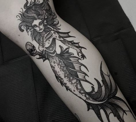 Siren Mermaid Tattoo, Siren Mermaid Tattoos, Mermaid Sleeve Tattoos, Trident Tattoo, Siren Tattoo, Pocket Watch Tattoos, Mermaid Tattoo Designs, Geometric Sleeve Tattoo, Aquarius Tattoo