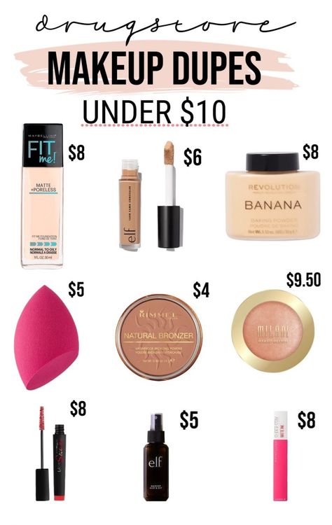 Drugstore Makeup Dupes Under $10 Elf Setting Spray, Rimmel Natural Bronzer, Best Makeup Sponge, Drugstore Blush, Perversion Mascara, Beauty Treatments Skin Care, Best Bronzer, Expensive Makeup, Best Drugstore Makeup