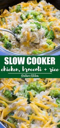 Easy Slow Cooker Chicken, Broccoli and Rice Casserole with cheese! Cheesy and creamy and made in the crock pot with healthy ingredients! One of our favorite easy recipes to make ahead, add this one to your list of crockpot meals! #crockpotrecipes #casserole #slowcookerrecipes #chickenrecipes Crockpot Meal For Family, Slow Cooker Spring Recipes, Crockpot Recipes Chicken And Broccoli, Slow Cooker Family Recipes, Crock Pot Recipes Summer, Crock Pot Casserole Recipes, Low Calorie Crock Pot Meals, Slow Cooker Chicken Broccoli, Slow Cooker Kip