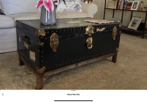 Rustic Trunk Coffee Table, Steamer Trunk Coffee Table, Trunk Makeover, Antique Steamer Trunk, Trunk Coffee Table, Metal Trunks, Trunk Table, Old Trunks, Coffee Table Trunk