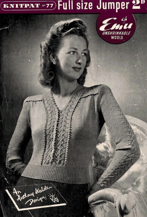 vintage Wartime Fashion, Vintage Knitwear, Cardigan Vintage, Crochet Vintage, Vintage Knitting Patterns, Motif Vintage, Knitting Books, Anne Frank, Pdf Knitting Pattern