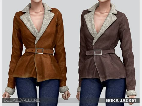 Simple Jacket, Jacket With Fur Collar, Die Sims 4, Sims Packs, Jacket With Fur, Fur Leather Jacket, Cozy Coats, Sims4 Clothes, Sims Four