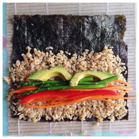 Brown Rice & Veggie Sushi. | Eat More Plants. Sushi Vegetarian, Vegetable Rainbow, Brown Rice Sushi, Vegetable Sushi, Short Grain Brown Rice, Eat More Plants, Veggie Sushi, Proud Of Myself, Sushi Rolls