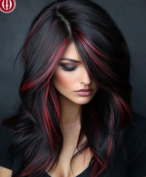 Top 51 Fall Hair Colors for Dark Hair: Bold & Beautiful Ideas - AskNaij Hair Colour Fall 2024, Dark Color Hair Dye, Dark Autumn Hair Color Ideas, Hair Colors For Tan Skin And Brown Eyes, Black Hair Color With Highlights, Dark Red And Blonde Hair, Black Hair With Colored Highlights, Hair With Honey Highlights, Streak In Hair