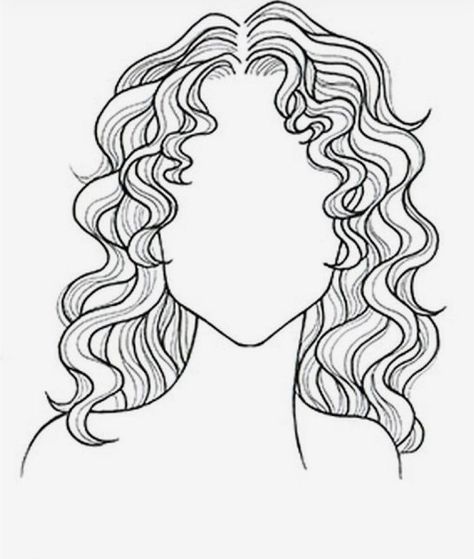 Curly Hair Base Drawing, Curl Hair Drawing, Fantasy Hair Drawing, Hair Outline Drawing, Hair Template Drawing, Hair Sketches Girl, Curly Hair Art Reference, Wavy Hair Sketch, Wavy Hair Drawing Reference