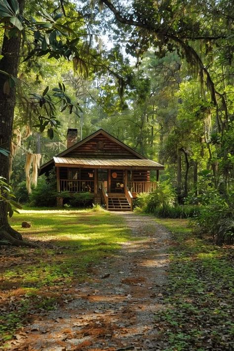 Houses In Forest, House In The Country, Homestead Cabin, Cottage In The Middle Of The Forest, Aesthetic Farm, Cabin Houses, House In The Woods Aesthetic, Homes In The Woods, House In The Forest