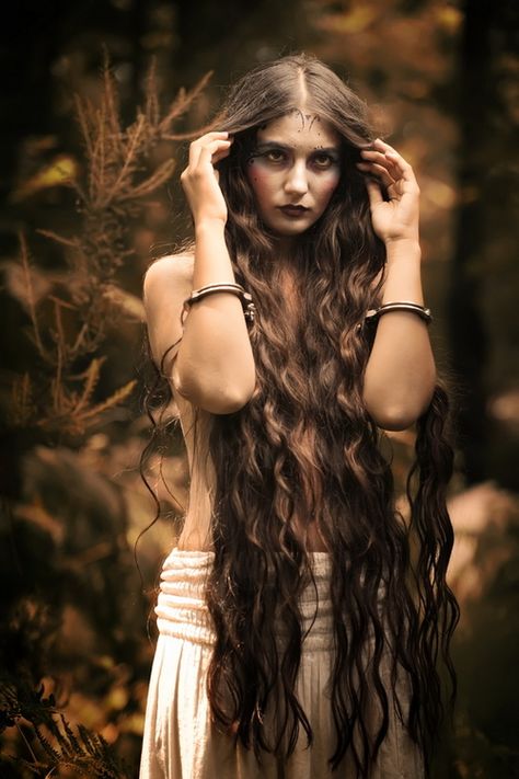 “A witch ought never to be frightened in the darkest forest, Granny Weatherwax had once told her, because she should be sure in her soul that the most terrifying thing in the forest was her.” — 	Wintersmith, by Terry Pratchett. * {Img src: "Lakshmi II" by Doruk Seymen.} Woman With Long Hair, Wicca Witchcraft, Witchy Woman, Practical Magic, Book Of Shadows, Divine Feminine, Our Lady, In The Woods, Long Hair