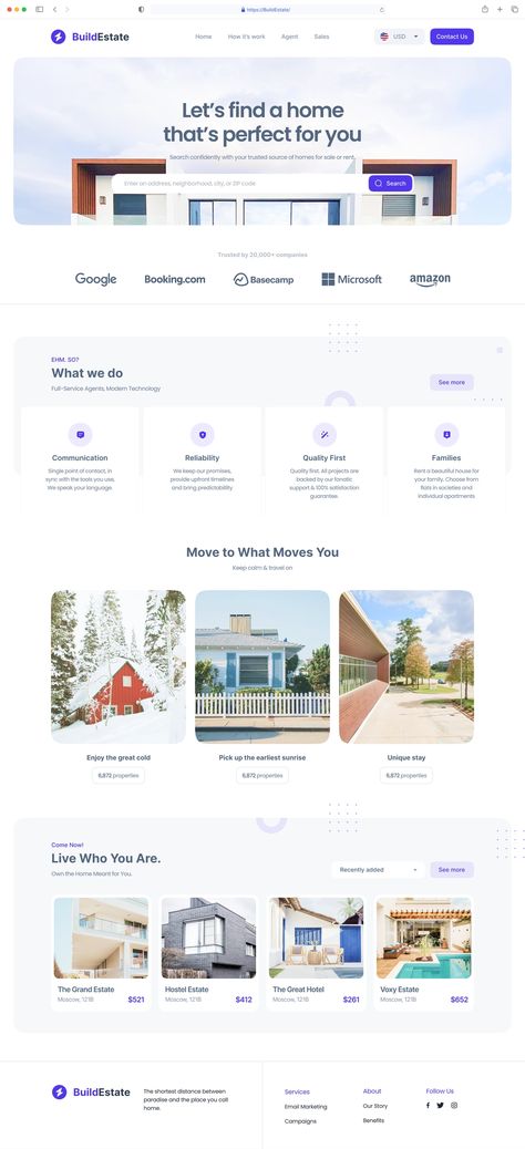 Build Estate - Landing Page designed by Adalahreza 🐺 for Kretya. Connect with them on Dribbble; the global community for designers and creative professionals. Real Estate Site Web Design, Location Page Web Design, Blog Listing Page Design, Creative Landing Page Design Inspiration, Landing Page Design Inspiration Layout, Blog Page Web Design, Landing Pages Design, Listing Website Design, Real Estate Ui Design