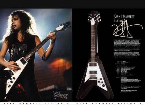 Kirk Hammett's custom Flying V from Gibson, influenced so many players and bands. Kirk Hammett Playing Guitar, Flying V Guitar, Gibson Flying V, Kirk Hammett, Flying V, Guitar Hero, Playing Guitar, Guitarist, Gibson