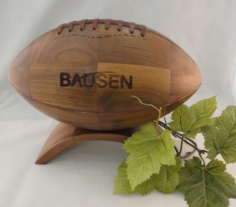 A special thank you gift in the context of this company's business - engraved wooden football on stand. by customlaserengravers.com Wooden Football, Uv Printing, Thank You Gifts, Custom Engraving, Laser Engraved, Laser Engraving, Woodworking, Football, Flooring