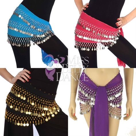 Wholesale Lots of 10 Chiffon Belly Dancing Hip Scarf (Model CC) This is a hip scarf  that we consider as training model. It has a simple design but it is still eye catching and stunning.Rectangular cut chiffon model has 3 straight rows coins that make lovely sound with every move. This scarf is a great addition to spice up your Zumba workout!  $6.5 per HIP SCARF!!! SKY BLUE IS NOT A COLOR OPTION WITH THIS MODEL HIP SCARF YOU CAN PICK VARIETY COLORS ON YOUR OWN! 14 colors are available $64.99 Belly Dance Scarf, Belly Dance Hip Scarf, Skirt Costume, Belly Dance Belt, Belly Dance Skirt, Dance Belt, Hip Scarf, Hip Scarves, Dance Accessories