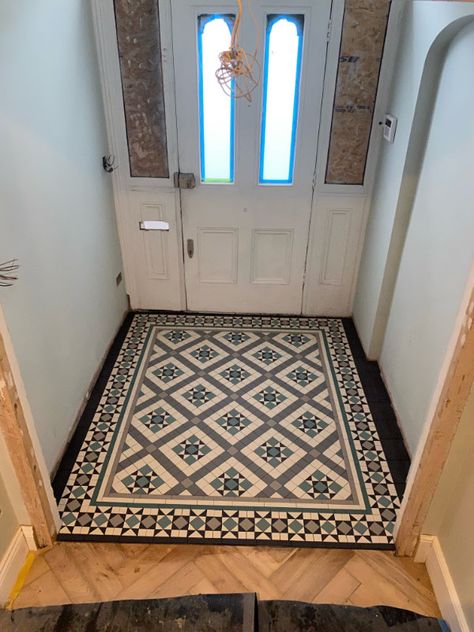 Gallery - Victorian Tiles London - Mosaic floor tiles - Victorian Geometric tiles Tiled Doorway Entrance, Entrance Hallway Tiles, Flooring For Hallways, Entrance Porch Flooring Ideas, Tiled Vestibule, Floor Tile Hallway, Tiled Entrance Way, Small Hallway Tiles Floor, Tiles Entrance Hall