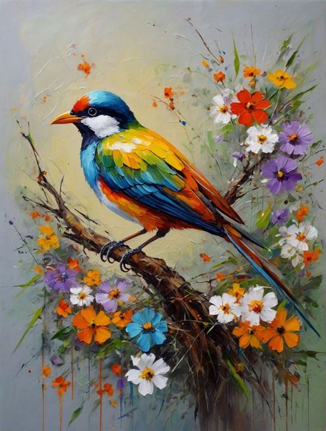 Landscape Artwork Abstract, Bird Acrylic Painting, Bird Oil Painting, Love Birds Painting, Bird Painting Acrylic, Animal Paintings Acrylic, Bird Paintings On Canvas, Bird Paintings, Beautiful Butterflies Art