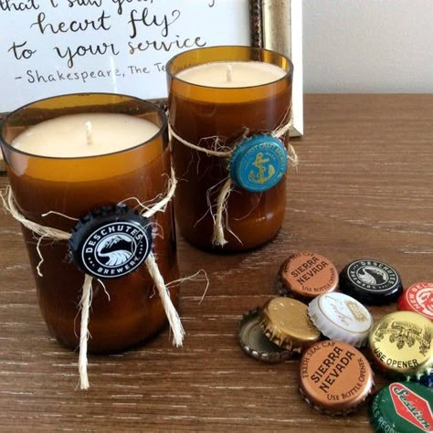 Beer Can Candles Diy, Beer Bottle Candles, Beer Bottle Crafts, Beer Candle, Best Gift For Husband, Gifts For Husbands, Bottle Candle, Man Candle, Beer Bottle Caps