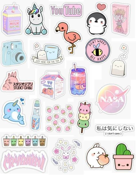 Stikers kawai Kawaii Stickers, Animals, Anime, Pink, Blue, Kawaii