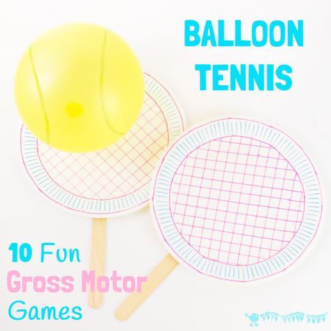 Gross Motor Games, Balloon Tennis, Balloon Games For Kids, Tennis Crafts, Indoor Party Games, Toddler Party Games, Summer Party Games, Wellbeing Activities, Balloon Games