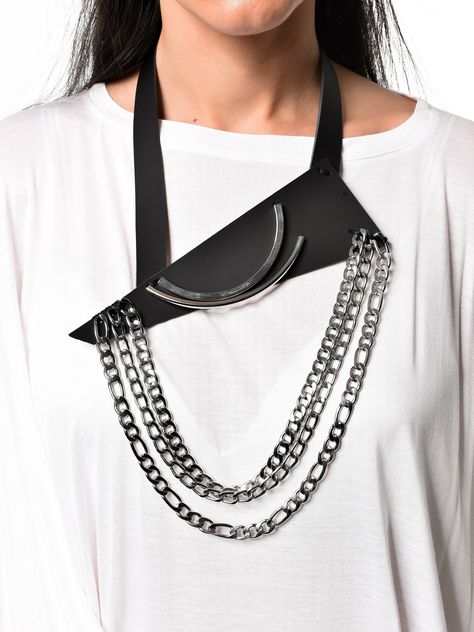 Oversized Necklace, Black Leather Necklace, Leather Jewellery, Necklace Big, Bold Necklace, Neck Accessories, Metal Accents, Necklace Long, Leather Pieces