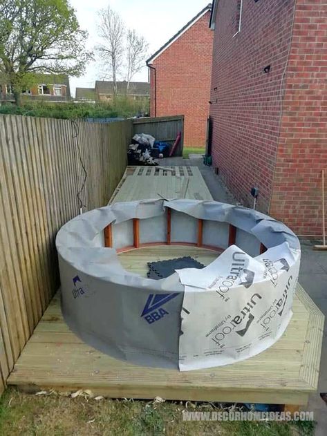 How To Insulate An Inflatable Hot Tub, Soft Hot Tub Surround Ideas, Soft Tub Surround Ideas, Blow Up Hot Tub Surround Ideas, Inflatable Hot Tub Insulation Ideas, Inflatable Spa Surround Ideas, Hot Tub Insulation Ideas, Portable Hot Tub Ideas Backyards, Hot Tub In Garage Ideas