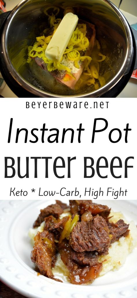 instant-pot-butter-beef-pin-1 Butter Beef, Pot Butter, Healthy Hamburger, Over Mashed Potatoes, Instant Food, Roast Beef Recipes, Low Carb Diets, Carb Cycling, Beef Recipe