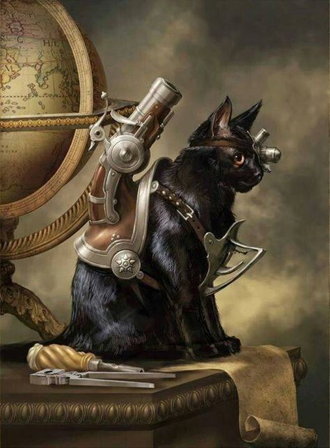 Steam punk cat. Moda Steampunk, Steampunk Animals, Steampunk Tendencies, Steampunk Cat, Diesel Punk, Style Steampunk, A Black Cat, Gothic Steampunk, Steampunk Design