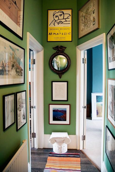 The Colorful Eclectic Home of Designer Luke Edward Hall & Duncan Campbell - The Nordroom Long Narrow Hallway Decorating Ideas, Long Narrow Hallway Decorating, Narrow Hallway Decorating Ideas, Long Narrow Hallway, Colorful Eclectic Home, Luke Edward Hall, Hallway Paint, Edward Hall, Hallway Colours