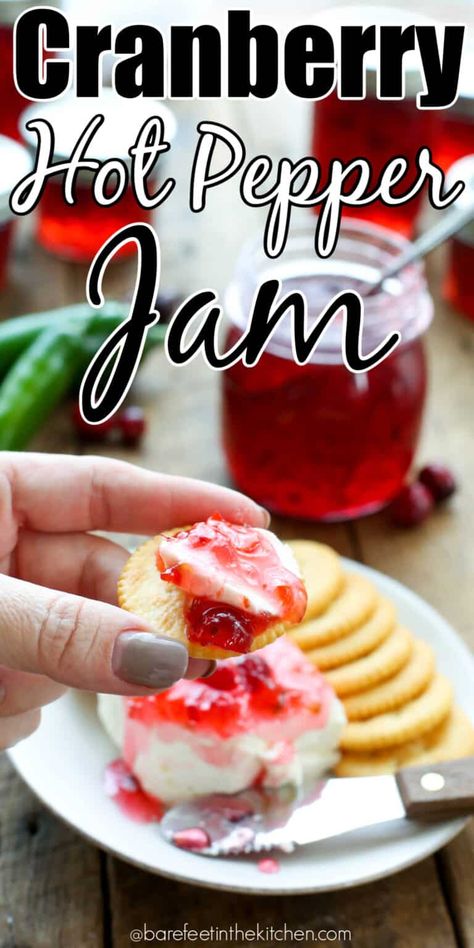 Cranberry Jalapeno Jam Recipe, Cranberry Pepper Jam, Cranberry Pepper Jelly Recipe, Cranberry Pepper Jelly, Hot Pepper Jam, Jalapeno Jam Recipe, Spicy Jam, Red Recipes, Jalapeno Jelly Recipes