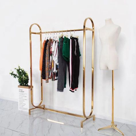 Rooms With Clothes Racks, Standing Hanger Clothing Racks, Clothing Store Racks, Boutique Racks Ideas, Cloth Rack Ideas, Clothes Stand Ideas, Clothes Rack Ideas, Clothes Rack Bedroom, Cloth Rack