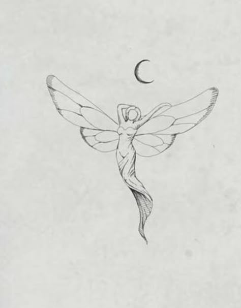 Moon Fairy Tattoo Designs, Art Nouveau Fairy Tattoo, Fairy Angel Tattoo, Angel Fairy Tattoo, Fairy And Moon Tattoo, Fairy Moon Tattoo, Elf Tattoo Design, Moon Fairy Tattoo, Simple Fairy Tattoo