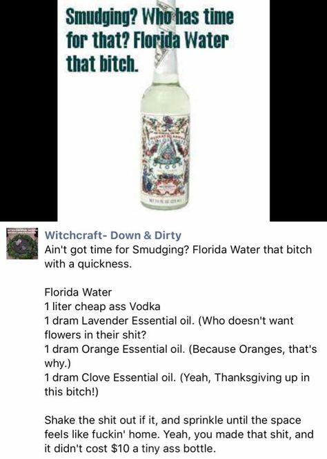 Florida Water bitch!! Magick Oil, Smudging Prayer, Hoodoo Oils, Hoodoo Magic, Hoodoo Spells, Magickal Herbs, Cleansing Spray, Florida Water, Magia Das Ervas