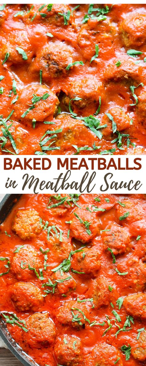 Baked Meatballs in Meatball Sauce - Sims Home Kitchen Meatballs In Sauce, Meatballs Sauce Recipe, Parmesan Tomatoes, Sims Home, Easy Meatballs, Oven Baked Meatballs, Healthy Meatballs, Easy Casseroles, Baked Meatballs