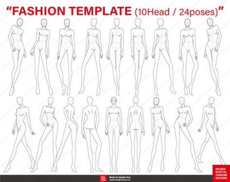 FASHION FIGURE TEMPLATES (10 Head / 24 poses) for Fashion illustration Fashion croquis Fashion fla #figuredrawing #figure #drawing #sketchbook Poses For Fashion Illustration, Poses For Fashion, Figure Template, Fashion Illustration Template, Fashion Sketch Template, Silhouette Mode, Fashion Model Drawing, Croquis Fashion, Fashion Figure Templates