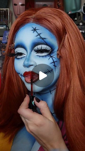 Sydney Nicole Addams on Instagram: "The makeup I did for my Sally photoshoot 🍂📍 So excited to share these photos with you later this month! 🎃 The Nightmare Before Christmas is a movie so dear to my heart, I have always wanted to create a full cosplay of Sally & capture photos that scream Fall! 🍂 • 🍁 Sally dress @funcostumes • Link in bio for 15% off their site! 🍁 Wig @powderroomd 🍁 Deadly Night Shade jar @spirithalloween • ✨️ @plouise_makeup_academy 0 Base & Blue Base • Discount code "sydneynicole10" 🍂 ✨️ @roseglamboutique This is Halloween Palette ✨️ @kimchichicbeauty Sapphire Blue Palette & The Most Concealer in Solid White • Discount code "sydneynicole" 🍂 ✨️ @mehronmakeup Paradise AQ Paints Palette ✨️ @wetnwildbeauty Zombie Contour Duo ✨️ @sugarpill Pro Pan Eyeshadow Palette ✨️ Sally Face Makeup Halloween Costumes, Sally Make Up Nightmare Before Christmas, Barrel Makeup Nightmare Before Christmas, Sally Nightmare Before Christmas Makeup Tutorials, Sally Makeup Tutorial, Sally Nightmare Before Christmas Makeup Easy, Easy Sally Halloween Makeup, Sally Makeup Halloween Kids, Sally Face Makeup Tutorial