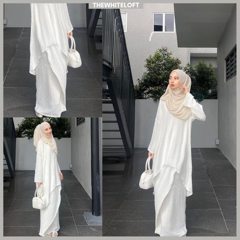 Malaysian Fashion Outfits, Bridesmaid Baju Kurung Ideas, Fesyen Baju Raya 2023, Malaysian Hijab Outfit, Baju Kurung Moden Style Simple, Raya Outfit Hijab, Malaysian Outfit, White Baju Kurung, Baju Kurung Style