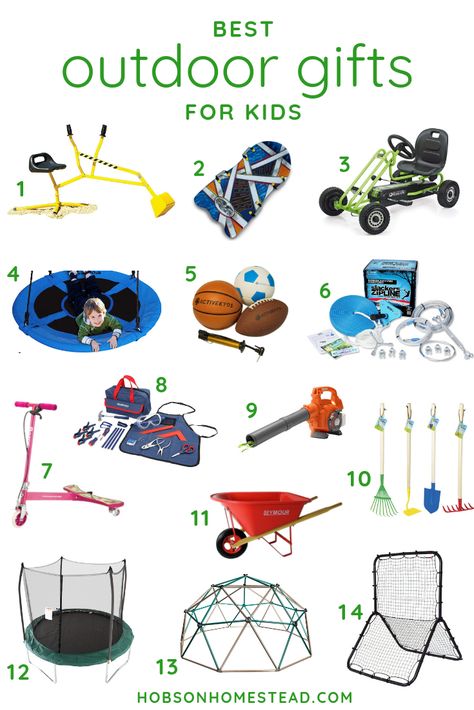 This list of 14 outdoor gifts for kids will give your family some good ideas for spending more time outside. Outdoor Gifts For Kids, Outdoor Gift Ideas, Best Outdoor Toys, Bday Gifts For Him, Best Gifts For Boys, Toddler Outdoor, Thoughtful Gifts For Him, Non Toy Gifts, Gift Ideas For Boys