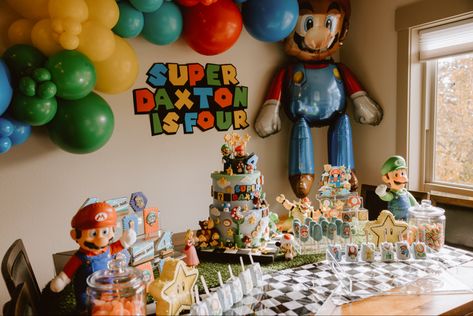 Mario Themed Birthday Party, Mario Room, 5th Birthday Cake, Super Mario Birthday Party, Baby Birthday Decorations, 5 Birthday, Mario Birthday Party, Super Mario Birthday, Super Mario Party