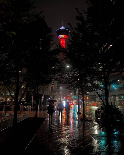 Calgary Tower, Rainy Evening, Rainy Day Aesthetic, Vancouver British Columbia, British Columbia, Calgary, Rainy Day, Vancouver, Cityscape