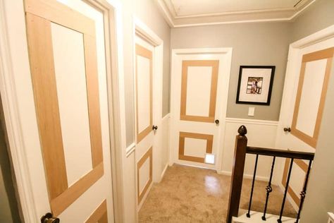 Interior Doors Diy, Update Interior Doors, Flat Panel Interior Doors, Diy Interior Doors, Flat Panel Doors, Door Makeover Diy, Doors Diy, Closet Door Makeover, Bifold Barn Doors