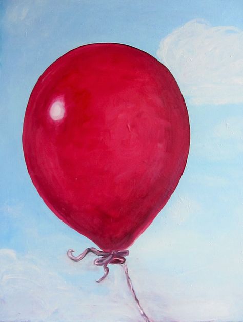 "Loved"  Original oil painting - Kimberly Holback Bright Red balloon with a strong ribbon. Balloon Oil Painting, Balloon Drawing Realistic, Lilypad Art, Balloons Painting, Cat Clown, Random Objects, Floating Balloons, Balloon Painting, Dark Artwork