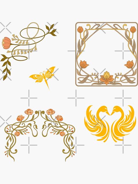 "Art Nouveau Sticker Pack" Sticker for Sale by Sershni Art Nouveau Label Design, Art Nouveau Sticker, Art Nouveau Pattern Border, Art Nouveau Floral Border, Art Nouveau Corner Border, Waste Art, Aesthetic Stickers, Glossier Stickers, Stickers Packs