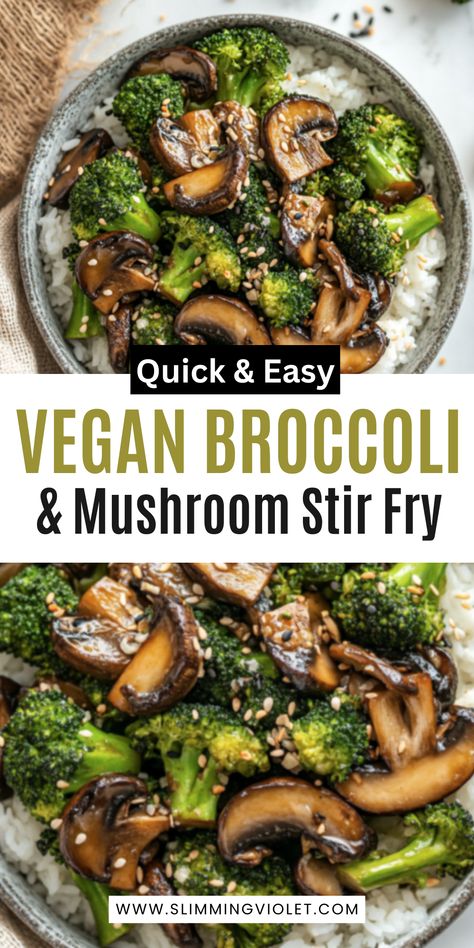 Packed with vibrant vegetables, this vegan broccoli and mushroom stir fry is quick, healthy, and delicious. It’s perfect for a quick weeknight dinner or meal prep. Save this for a light, flavorful meal! Vegetarian Recipes Make Ahead, Meal Prep Freezer Meals Vegetarian, Vegan Plant Based Meals, Quick Dinner Recipes Vegetarian, High Iron Meals Vegetarian, Broccoli Dinner Recipes Vegetarian, Easy Vegan Mushroom Recipes, Vegan Recipes Quick, Easy Vegan Lunch Recipes