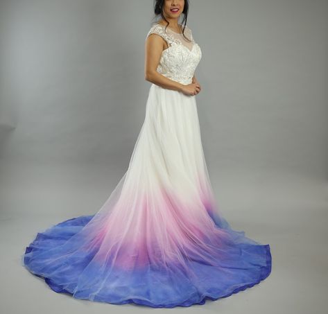 Pink and Blue Wedding Dress cotton Candy Colors - Etsy Pink And Blue Wedding Dress, Dipped Wedding Dress, Ombre Dresses, Pastel Wedding Dresses, Pink And Blue Wedding, Blue Wedding Dress, Purple Wedding Dress, Cotton Candy Colors, Hoop Skirt