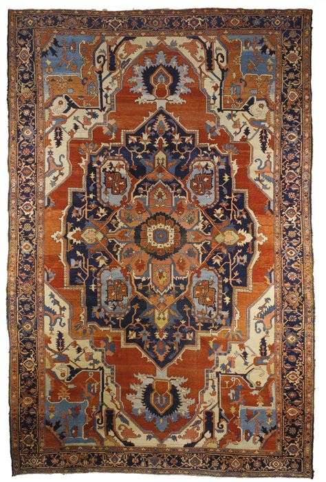 A Heriz carpet, Northwest Persia,  approximately 457 by 299cm; 15ft., 9ft. 9in. circa 1900 Heriz Carpet, Dark Carpet, Persian Rug Designs, Carpet Trends, Heriz Rug, Persian Carpets, Buying Carpet, Heriz Rugs, Best Carpet