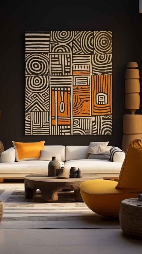 Modern African Decor, African Interior Design, African Inspired Decor, African Interior, African Home Decor, Soyut Sanat Tabloları, African Decor, Africa Art, A Living Room