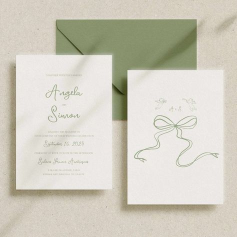 Cute Wedding blank Green And Cream Wedding Invitations, Modern Chic Wedding Invitations, Wedding Invites Green, Sage Green Illustration, Blank Invitation Card Design, Cherub Wedding, Green And White Wedding Invitations, Sage Green Invitation, Save The Date Green