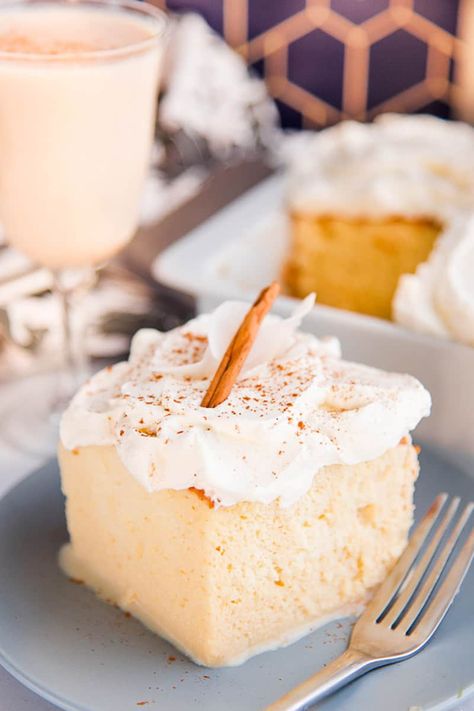 Coquito doesn't have to be confined to a drinking glass. Check out these amazing coquito recipes for more ideas on how to incorporate this delicious Puerto Rican drink in your foods and drinks. #coquito #coquitorecipes #coquitodessert #coquitocookies #coquitocheesecake #cheesecake #cookies #dessert #cake #treslechesrecipe #PuertoRicanChristmas #tresreyes #coquitorecipe #coquitopuertorriqueno #PuertoRicanrecipes #PuertoRicanholidaydrink #eggnog #ponche #holidaydrink #coconut #rumdrinks Coquito Tres Leches Cake, Tres Leches Recipe, Eggnog Dessert, Coquito Recipe, Tres Leches Cake Recipe, Boricua Recipes, Tres Leches Cake, A Piece Of Cake, Tres Leches