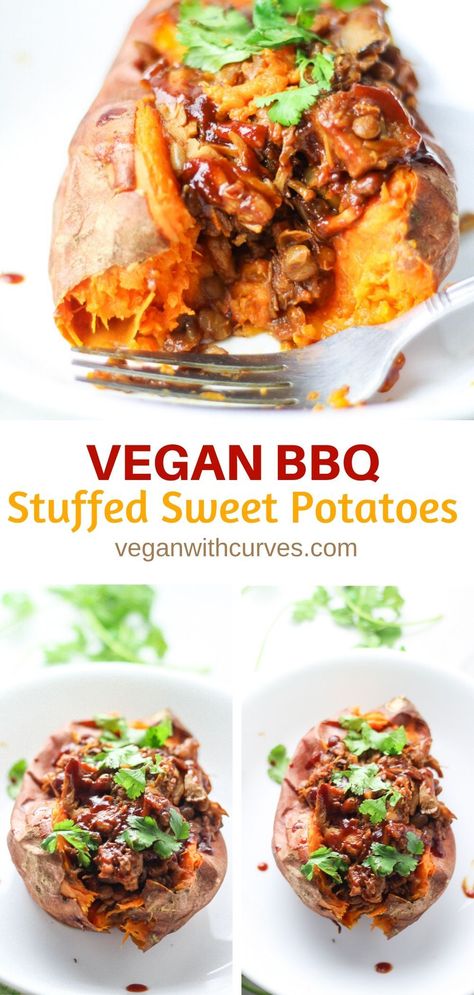 Potatoes Pancakes, Bbq Vegan, Potatoes Stuffed, Vegan Bbq Recipes, Homemade Barbecue, Vegan Barbecue, Jackfruit Recipes, Stuffed Sweet Potatoes, Vegan Lunch Recipes