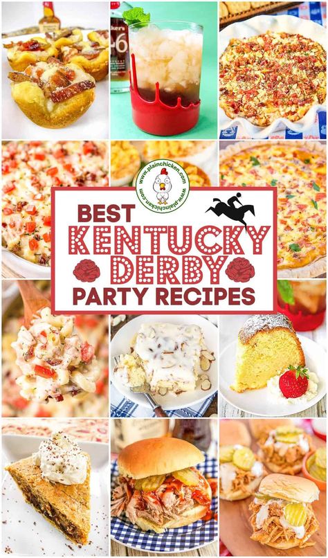 Kentucky Derby Party Recipes - essential recipes for your Kentucky Derby watch party! Mint Julep, Derby Pie, Kentucky Hot Browns, and more! We've got cocktails, appetizers, main dishes, and desserts. Something for everyone! All of the recipes are easy to make and can be made a day in advance. SO grab your fancy hat and get ready to celebrate! Kentucky Hot Browns, Kentucky Derby Appetizers, Bourbon Dessert, Hot Browns, Preakness Party, Derby Food, Kentucky Derby Food, Kentucky Derby Recipes, Derby Recipe